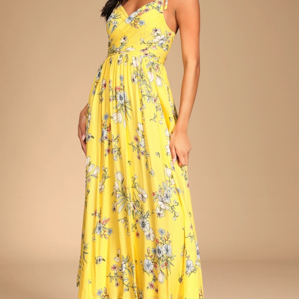 Meadows Flowers Yellow Multi Floral Print Tie- Strap Maxi Dress
